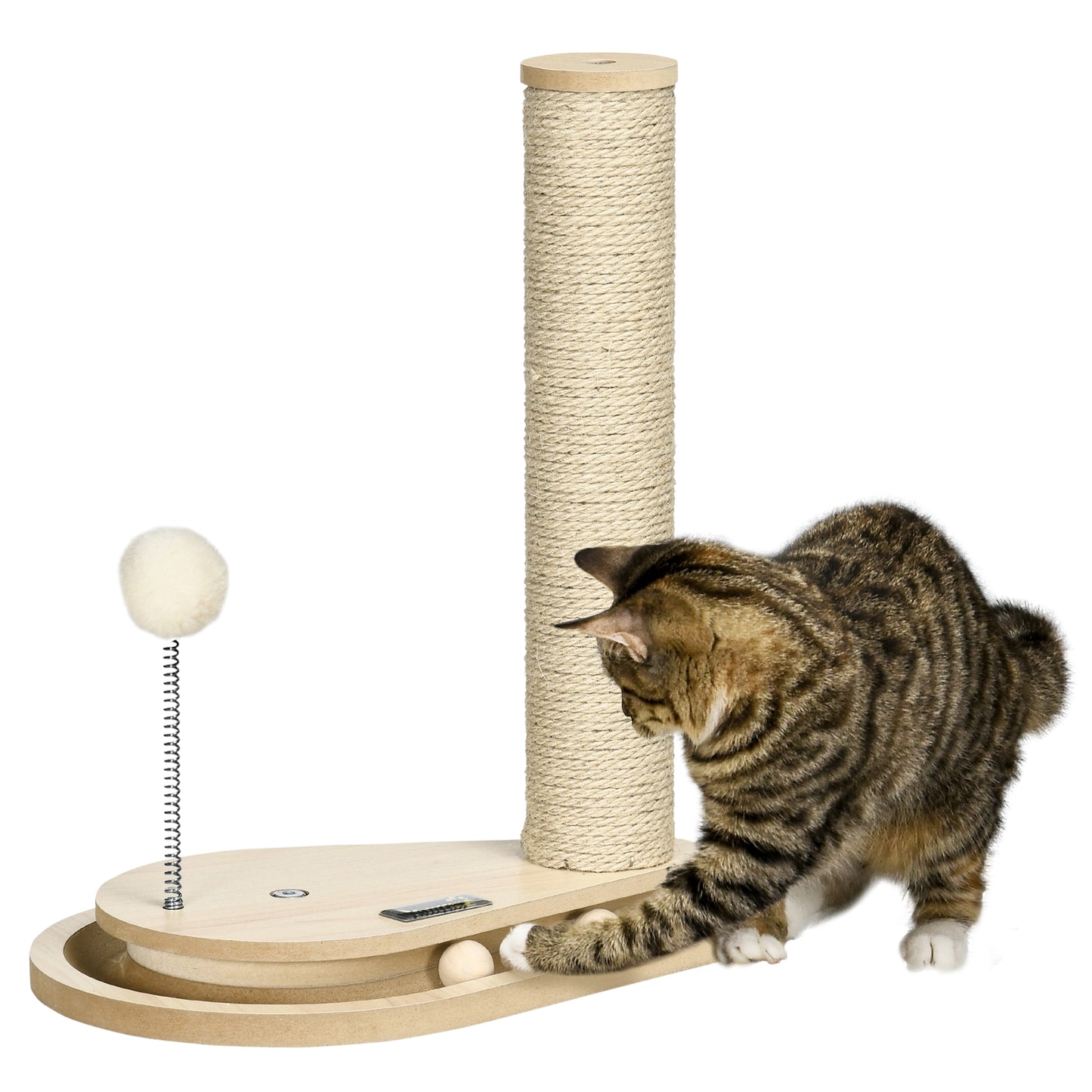 PawHut Arranhador para Gatos 40 cm Torre para Gatos com Poste de Arranhar Bola com Mola e Bolas na Base 35x23x40 cm Carvalho