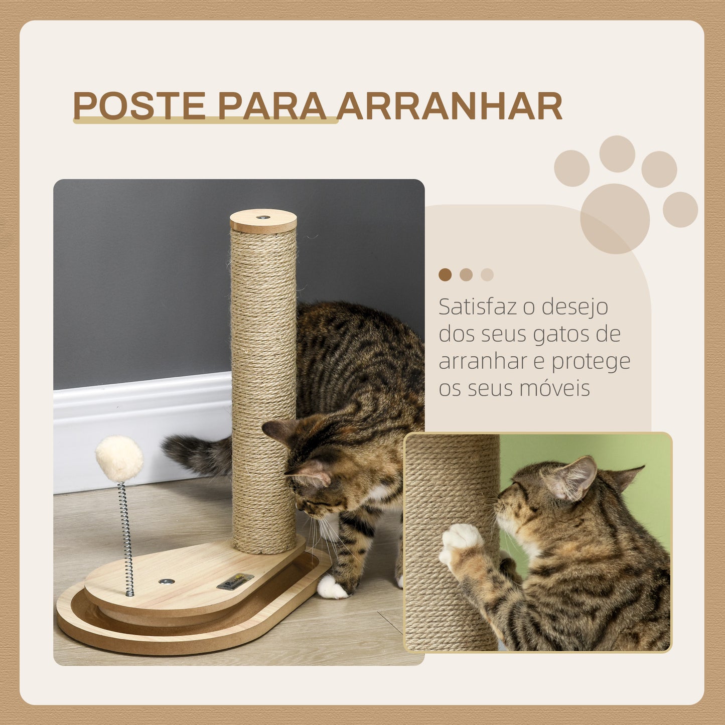 PawHut Arranhador para Gatos 40 cm Torre para Gatos com Poste de Arranhar Bola com Mola e Bolas na Base 35x23x40 cm Carvalho