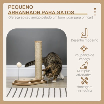 PawHut Arranhador para Gatos 40 cm Torre para Gatos com Poste de Arranhar Bola com Mola e Bolas na Base 35x23x40 cm Carvalho