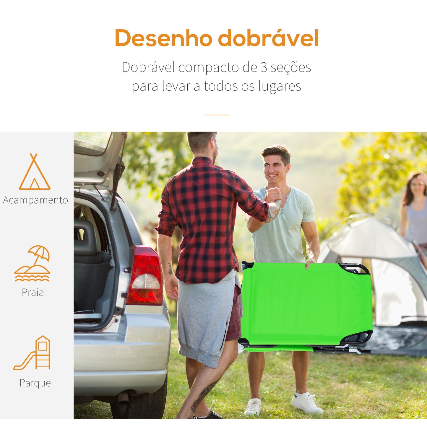 Outsunny Espreguiçadeira Dobrável com Encosto Ajustável em 4 Posições Espreguiçadeira de Jardim com Almofada Estrutura de Aço Tecido Oxford para Acampamento Praia Terraço 190x56x28cm Verde