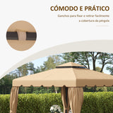 Cobertura de Substituição para Pérgola 300x300 cm em Poliéster – Teto Duplo, Resistência à Água e 8 Orifícios de Drenagem