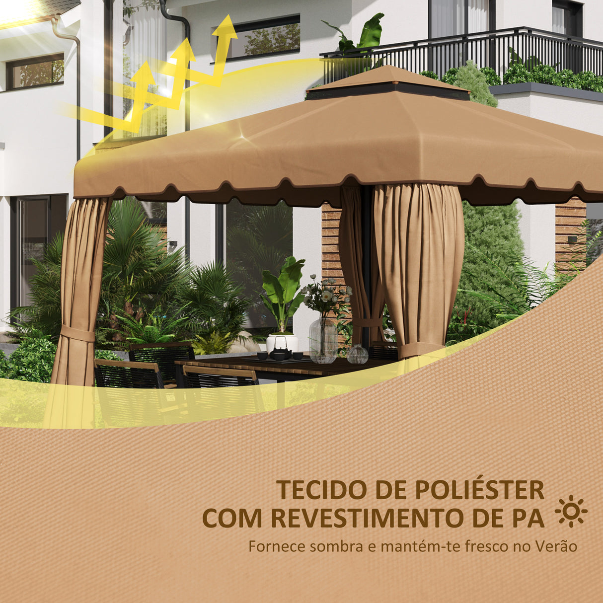 Cobertura de Substituição para Pérgola 300x300 cm em Poliéster – Teto Duplo, Resistência à Água e 8 Orifícios de Drenagem