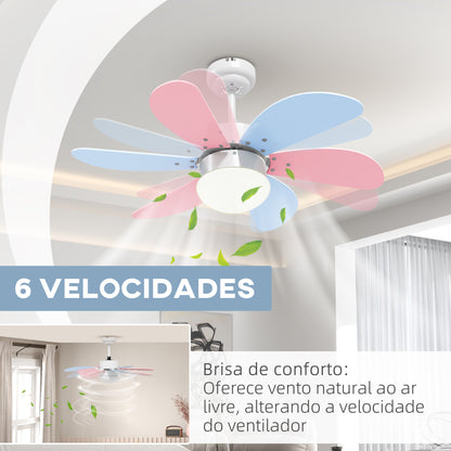 HOMCOM Ventoinha de Teto com Luz 34W Ø82,5 cm Ventoinha de Teto Silencioso com 6 Lâminas Reversíveis Controlo Remoto 6 Velocidades e Temporizador para Quarto Sala Multicolor