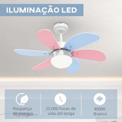 HOMCOM Ventoinha de Teto com Luz 34W Ø82,5 cm Ventoinha de Teto Silencioso com 6 Lâminas Reversíveis Controlo Remoto 6 Velocidades e Temporizador para Quarto Sala Multicolor