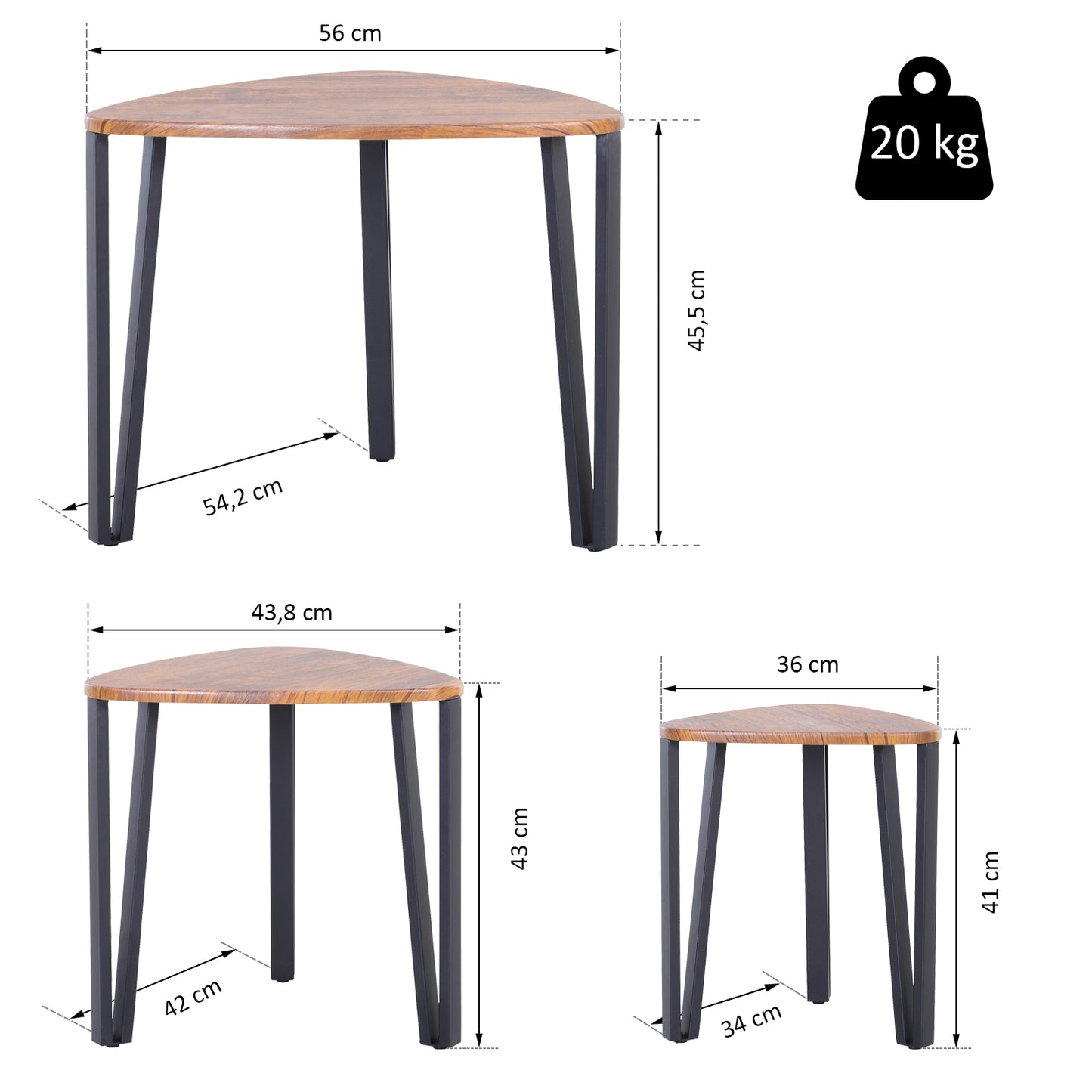 HOMCOM Conjunto de 3 Mesas de Café Nido Mesa de Café Moderna Mesa Auxiliar Mesas de Café para sala de estar 56x54.2x45.4 cm