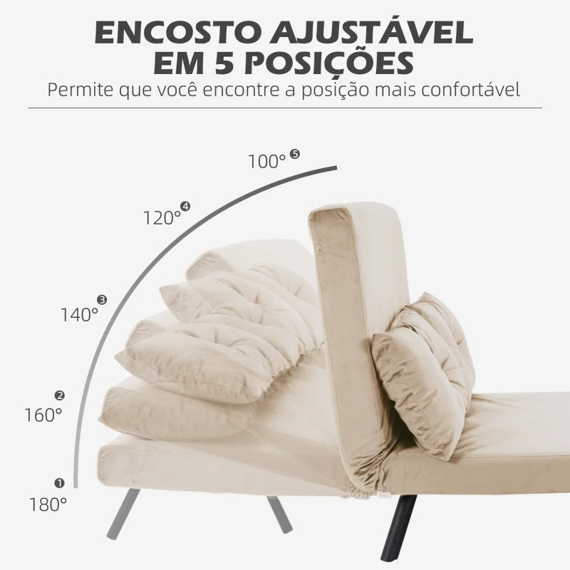 Sofá Cama Lopez com Encosto Ajustável - Bege - Design Moderno