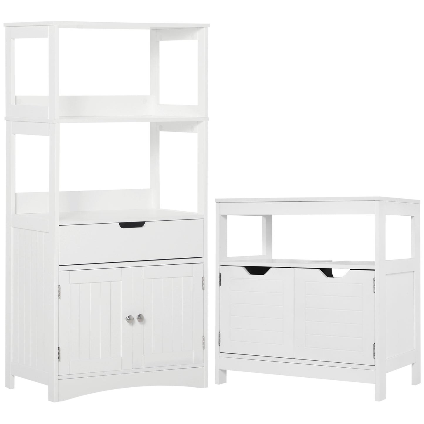 kleankin Conjunto de Móveis de Casa de Banho Armário e Móvel para Lavatório Pousar com 2 Porta Anti-Tombo 60x33x122,5 cm 60x30x60 cm Branco