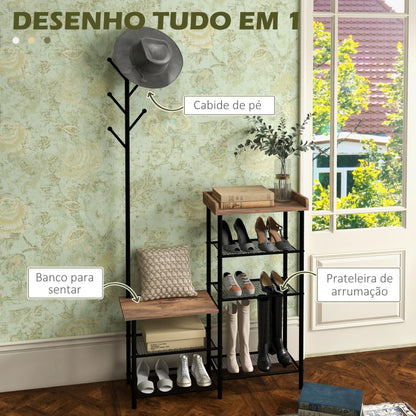 Conjunto de Entrada Zane com Cabide, Banco e Sapateira com Prateleira - Design Rústico