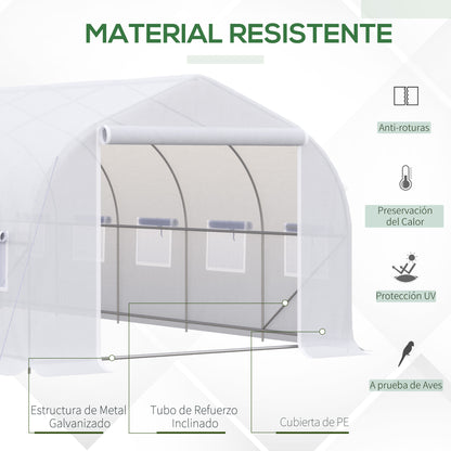 Outsunny Estufa Tipo Túnel 595x300x200cm Estufa de Jardim Grande com 12 Janelas e Porta Enrolável com Zíper para Cultivo de Plantas Branco