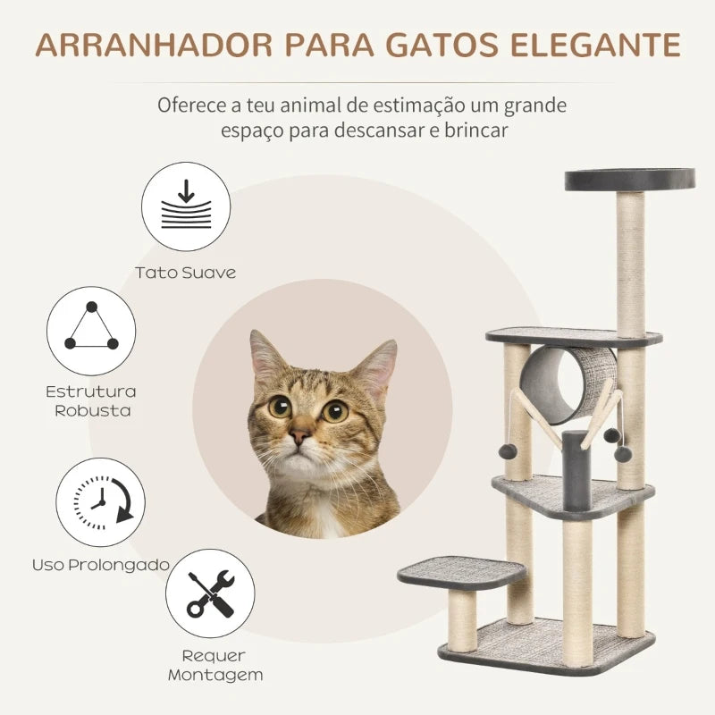 Arranhador com Tunel, Brinquedos e Postes em Sisal