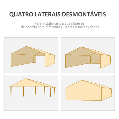 Outsunny Tenda de Jardim 583x293 cm Tenda de Festas Desmontável com 4 Janelas 2 Portas com Fecho de Correr 6 Paredes Laterais e Impermeável para Exterior Pátio Branco