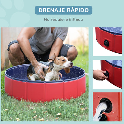 PawHut Piscina Dobrável para Cães Gatos Banheira Portátil para Animais de Estimação PVC Antiderrapante Ø80x20 cm Vermelho