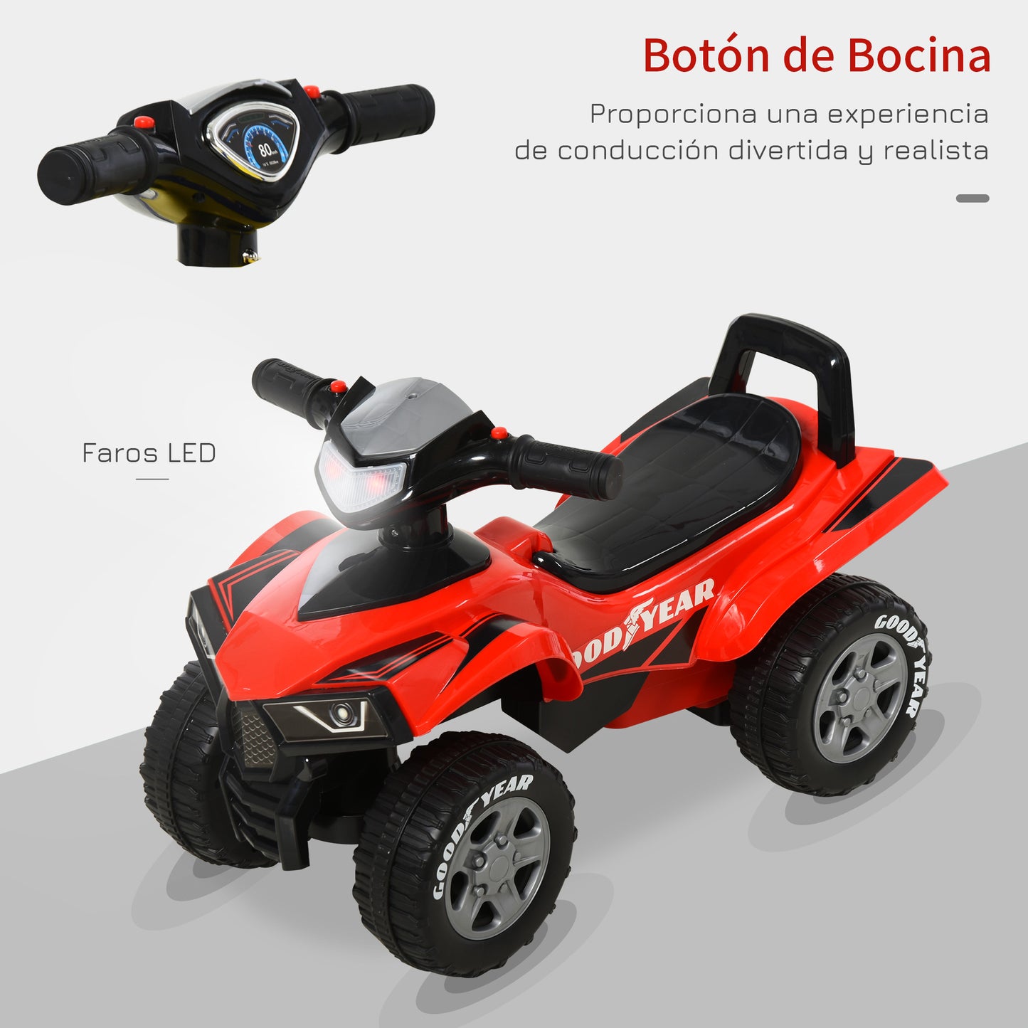 HOMCOM Quadriciclo elétrico para crianças acima de 12 meses Carro elétrico quad Com funções Luzes musicais Buzina e espaço secreto de armazenamento 60x38x42 cm Azul