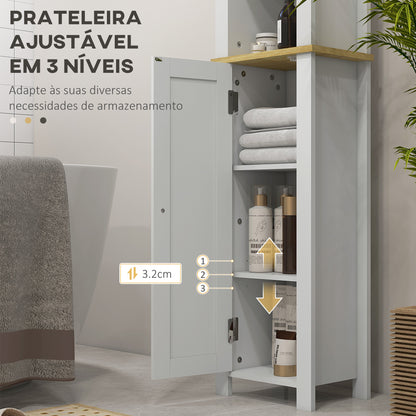 kleankin Coluna Casa de Banho Móvel Auxiliar Casa de Banho com Prateleiras Abertas Porta e Prateleira Ajustável Desenho Anti-Tombo 34x23x165 cm Branco