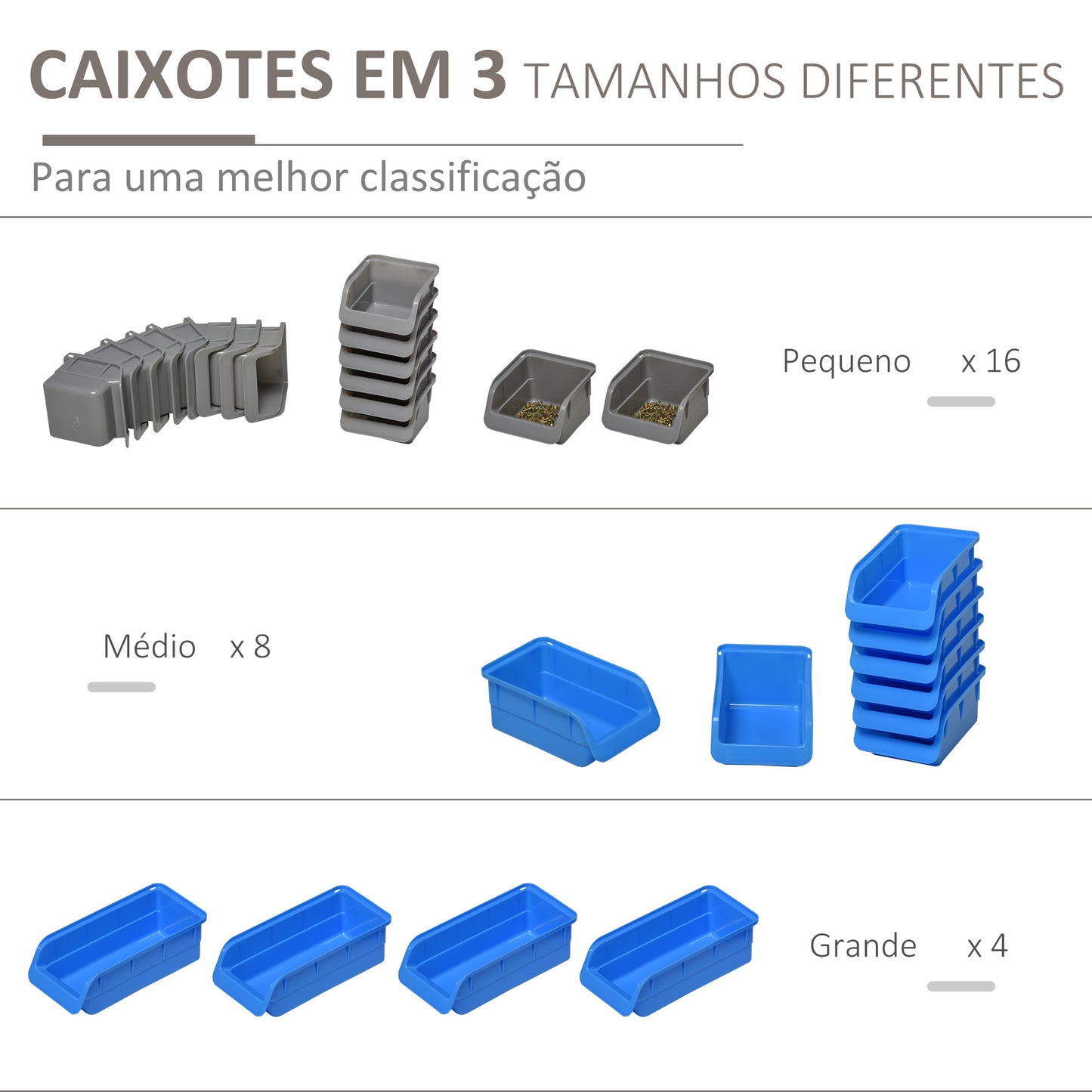 DURHAND Prateleira de Parede Organizador de Ferramentas de 44 Peças 54x95 cm Prateleiras de Armazenamento com 28 Caixas Empilháveis e Diferentes Ganchos Cinza e Azul