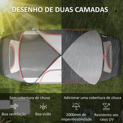 Outsunny Tenda de Campismo Familiar para 6-8 Pessoas Tenda de Campismo Dobrável com 2 Quartos e Bolsa de Transporte Impermeável para Trekking 450x215x180 cm Cinza