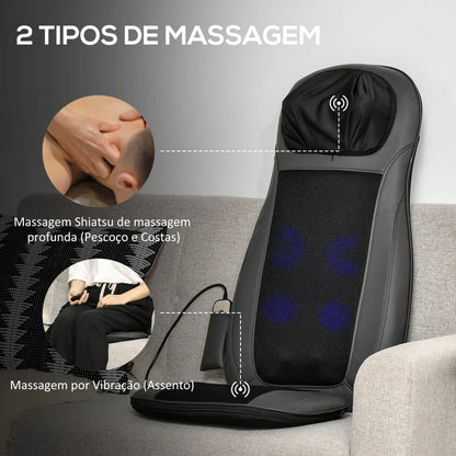 Assento com Aquecimento e 8 Pontos de Massagem por Vibração com Controlo Remoto - Shiatsu