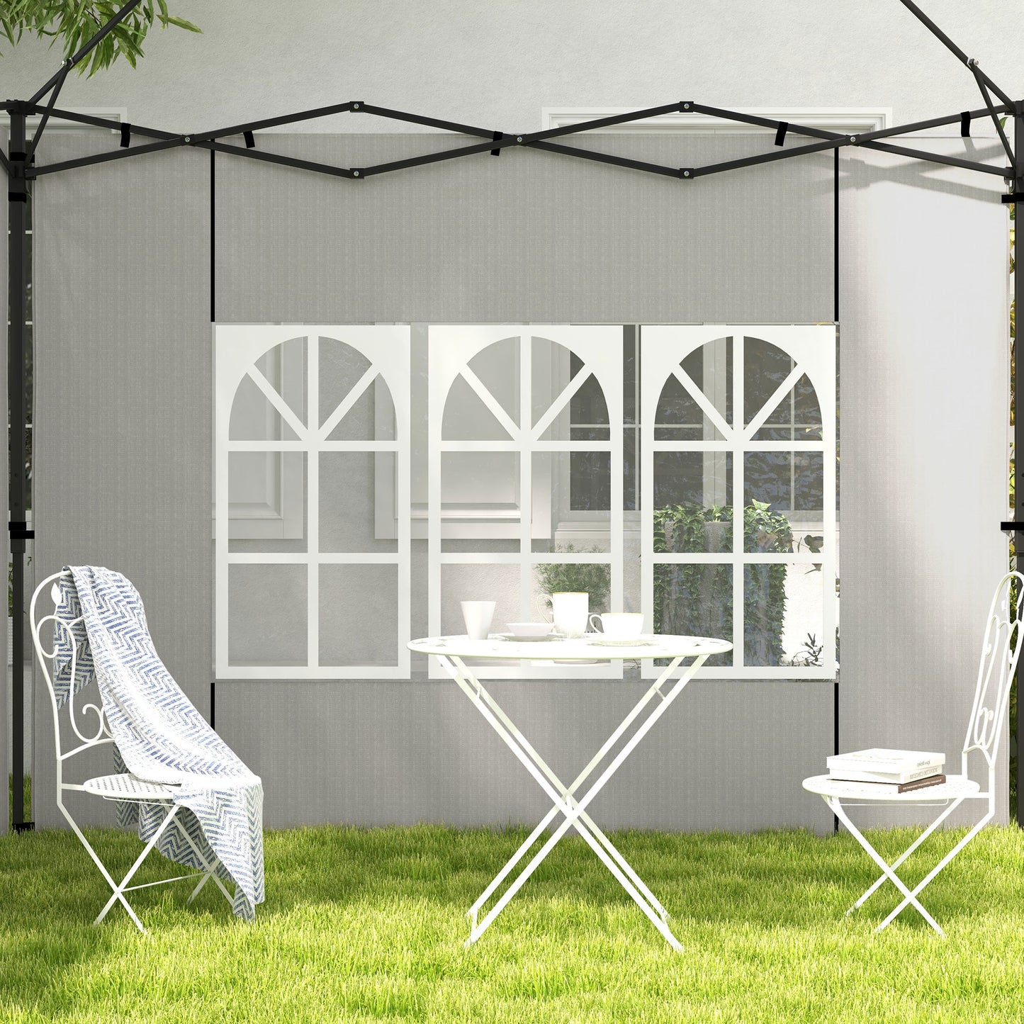 Outsunny Conjunto de 2 Paredes Laterais para Tendas de 3x3m e 3x6m Paredes Laterais para Tendas com Janelas Transparentes 293x193cm Branco