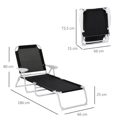 Outsunny Espreguiçadeira de jardim reclinável e dobrável com encosto ajustável em 4 posições Armação de metal textilene 160x66x80 cm Preto