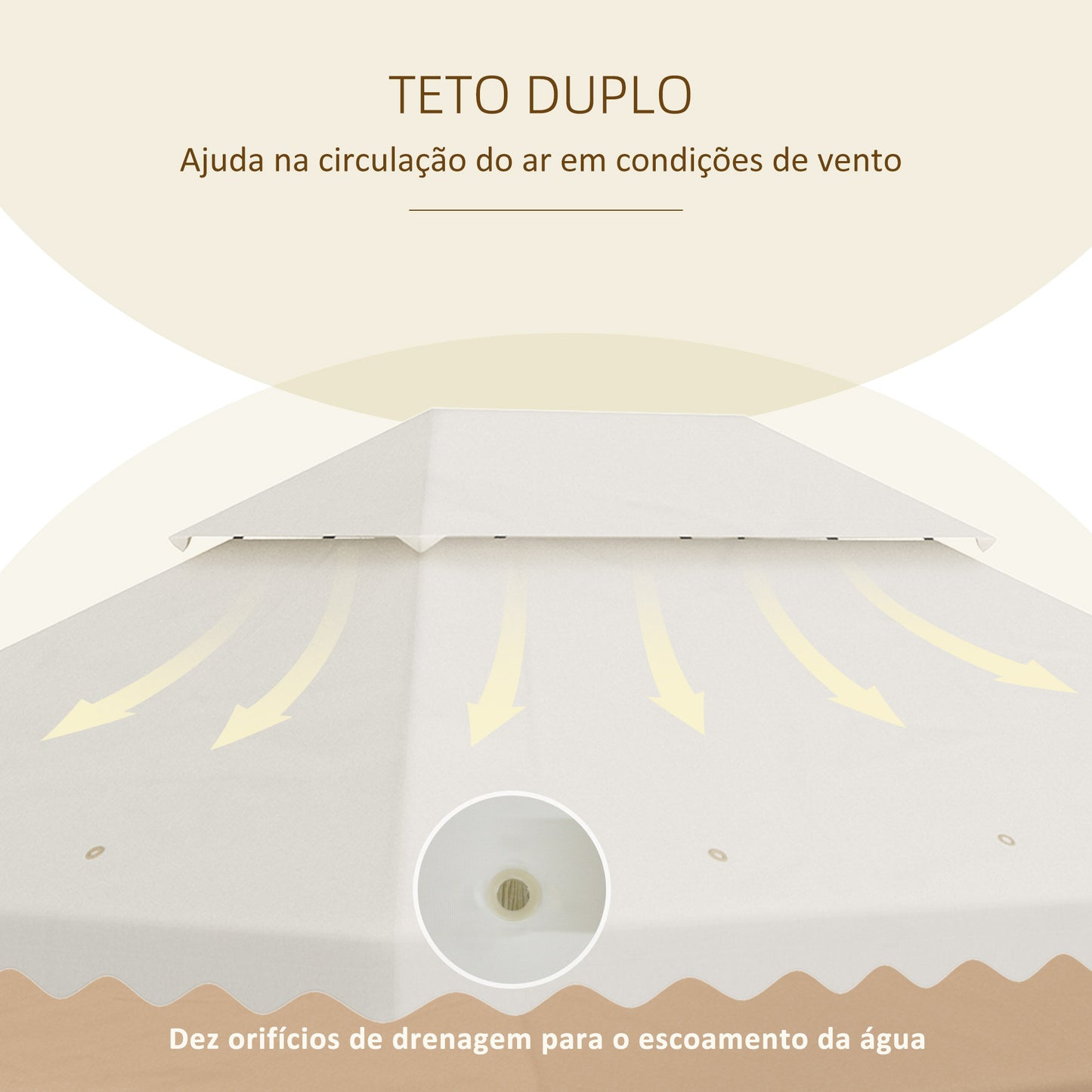 Outsunny Toldo de Substituição para Pérgola 3,95x2,97 cm Cobertura de Substituição com teto Duplo Ventilação e 10 Orifícios de Drenagem para Pátio Jardim Ar Livre Creme