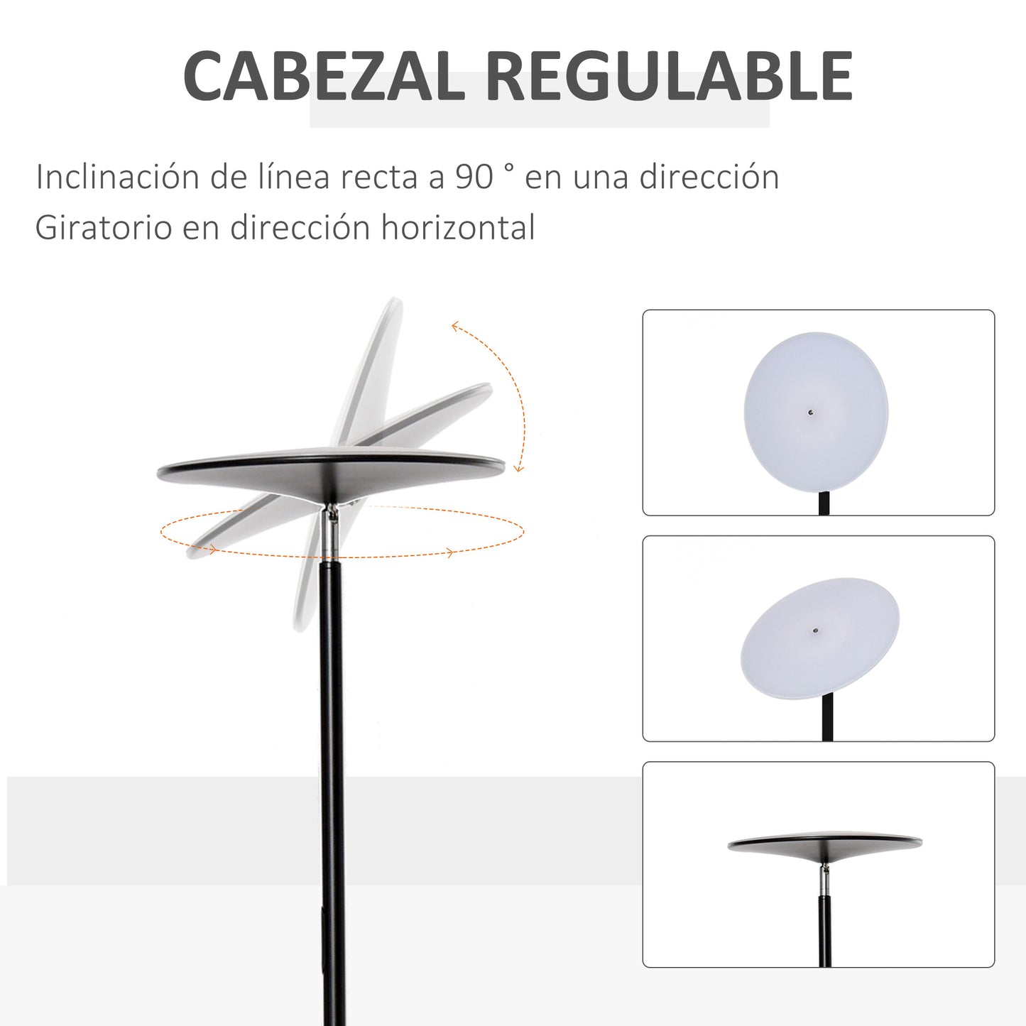 HOMCOM Candeeiro de Pé LED 18W/1800 lm com 3 Brilhos Ajustáveis Ecrã Giratório e Base de Metal Candeeiro de Leitura Moderno para Sala de Estar Dormitório Ø28x171,5cm Preto