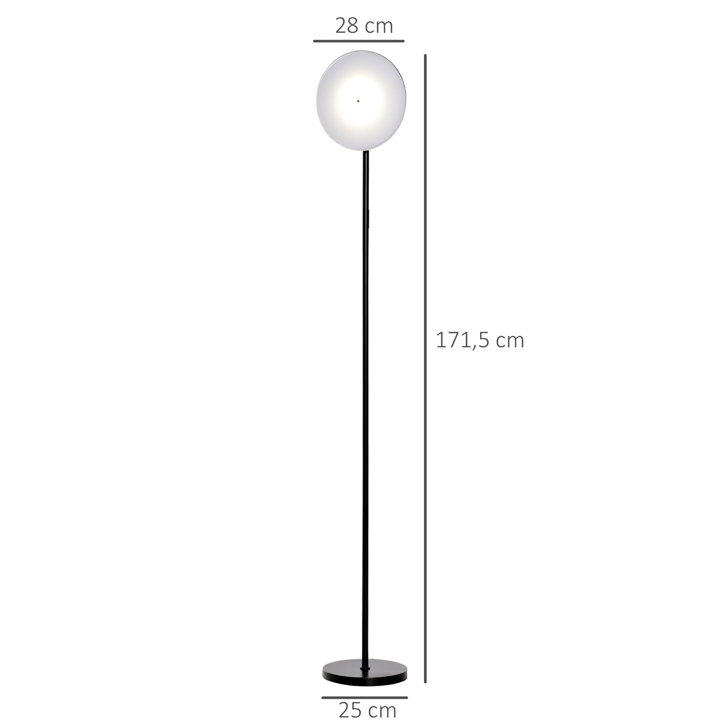 HOMCOM Candeeiro de Pé LED 18W/1800 lm com 3 Brilhos Ajustáveis Ecrã Giratório e Base de Metal Candeeiro de Leitura Moderno para Sala de Estar Dormitório Ø28x171,5cm Preto