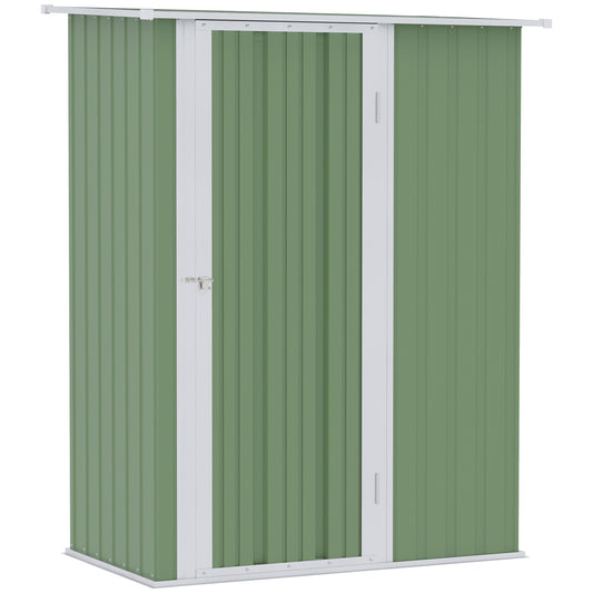 Outsunny Abrigo de Jardim 1,07㎡ 142x84x189 cm Abrigo de Armazenamento Galvanizado Abrigo de Ferramentas com Teto Inclinado e Porta para Varanda Exterior Verde Claro