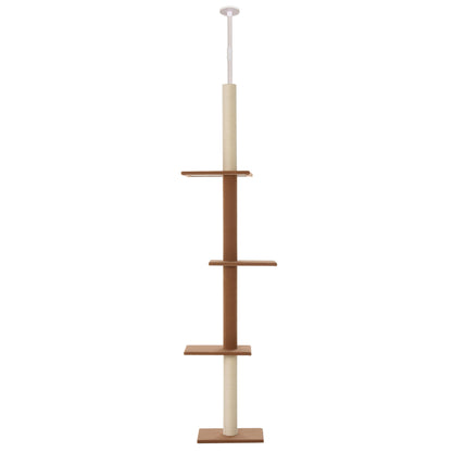 PawHut Arranhador para Gatos de Chão ao Teto 43x27x228-260 cm Torre para Gatos com Altura Ajustável 4 Plataformas e Poste de Sisal Marrom Escuro