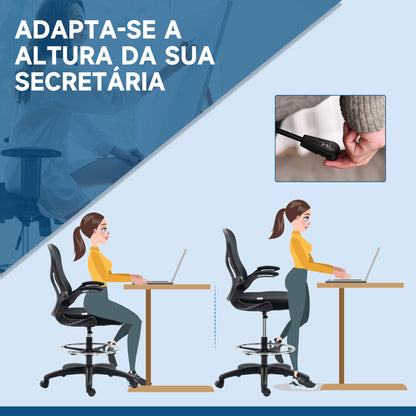 Vinsetto Cadeira de Escritório com Encosto Médio Suporte Lombar Apoio para os Braços Dobrável e Altura Ajustável Carga Máxima 120kg 59x65x110-130cm Preto