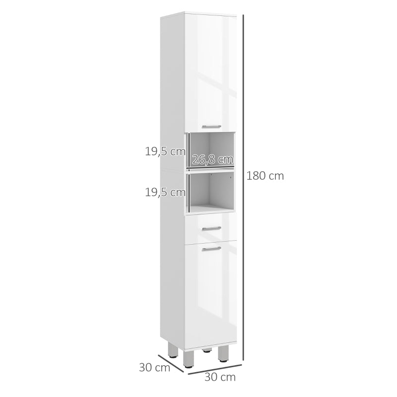 Armário Alto Damise de Casa de Banho de 180cm - Branco - Design Moderno