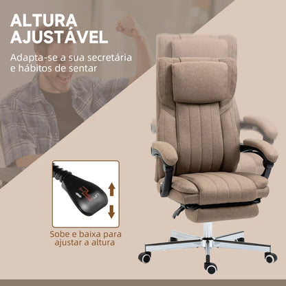 Cadeira de Escritório Kiwan Reclinável com 6 Pontos de Massagem com Vibração e Altura Ajustável - Castanho - Design Moderno