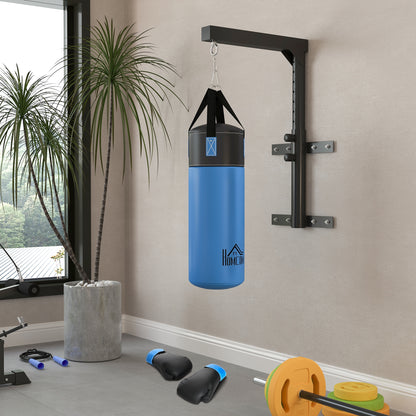 HOMCOM Conjunto de Saco de Boxe Profissional e Suporte com Barra de Elevações para Parede Treino em Casa Escritório Ginásio Ø25x102 cm 93x47x51 cm Azul e Preto