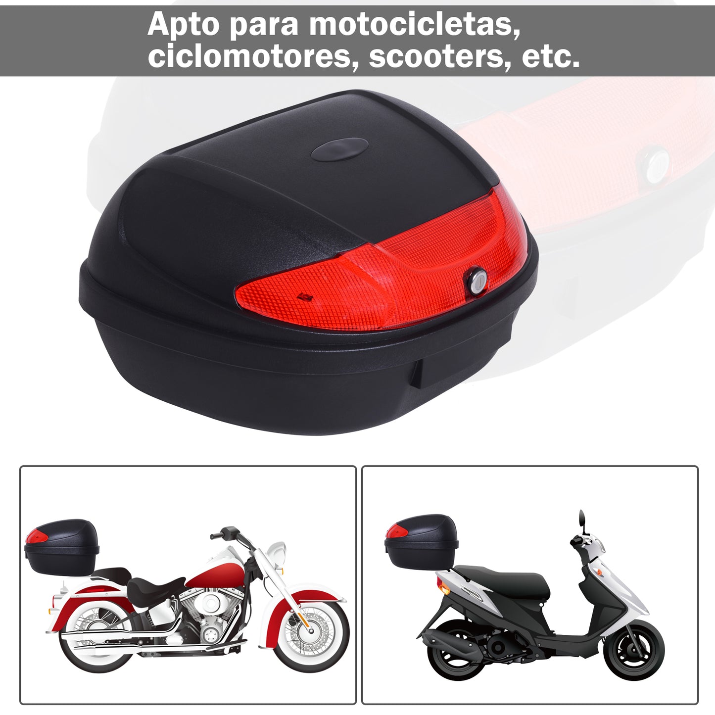 HOMCOM Mala para Motocicleta Mala para Mota Capacidade de 52L com Fechadura e 2 Chaves 59,5x43,5x31 cm Preto e Vermelho