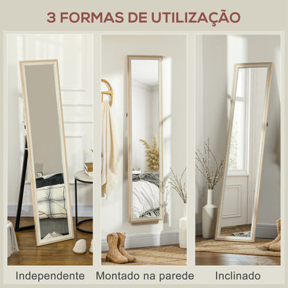 HOMCOM Espelho de Pé 37x157 cm Espelho de Corpo Inteiro com Estrutura de MDF e Suporte para Sala de Estar Dormitório Branco e Madeira Clara