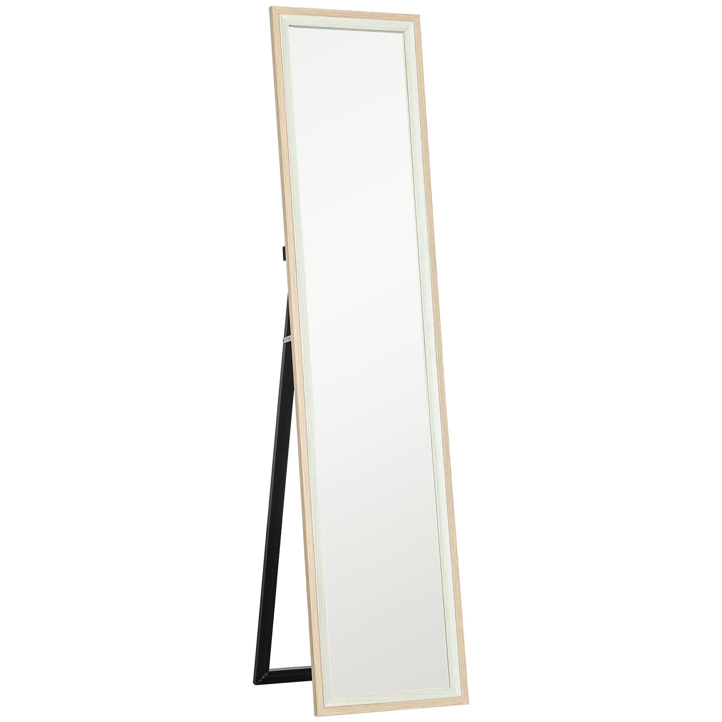 HOMCOM Espelho de Pé 37x157 cm Espelho de Corpo Inteiro com Estrutura de MDF e Suporte para Sala de Estar Dormitório Branco e Madeira Clara