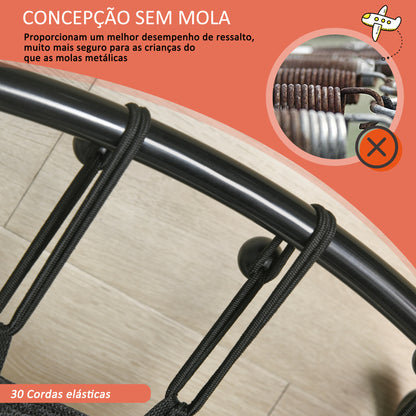 ZONEKIZ Trampolim Infantil Ø140x155 cm Trampolim para Crianças de 3-10 Anos com Rede de Segurança Cesta de Basquetebol e 20 Bolas de Plástico para Interior Vermelho