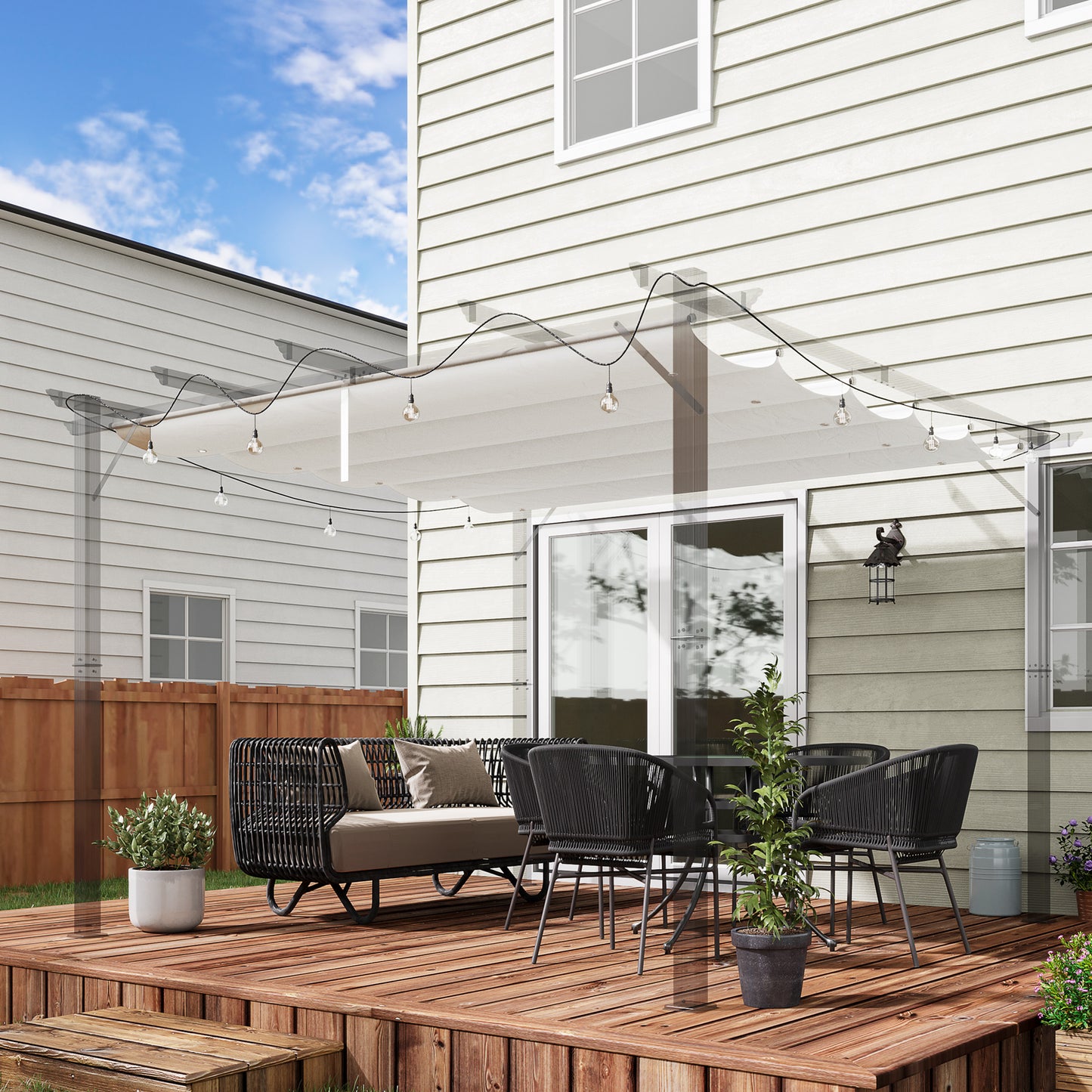 Outsunny Cobertura para Pérgola 2,5x2,55cm Teto de Substituição Retrátil para Pérgola com 10 Orifícios de Drenagem Creme