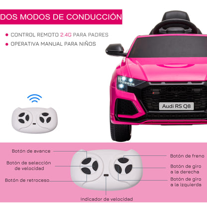 HOMCOM Carro Elétrico Infantil acima de 3 anos Licença Audi RS Q8 com Bateria 6V Controle a Distância Música MP3 Buzina e Luzes Velocidade Máx. 3km/h 101x62x51cm Rosa