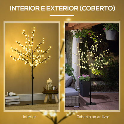 HOMCOM Árvore de Cerejeira com 120 Luzes LED IP44 Branco Quente Candeeiro Decorativo de Flor de Cereja com Ramos Flexíveis para Sala de Estar Festas Interiores 17x17x120cm Preto