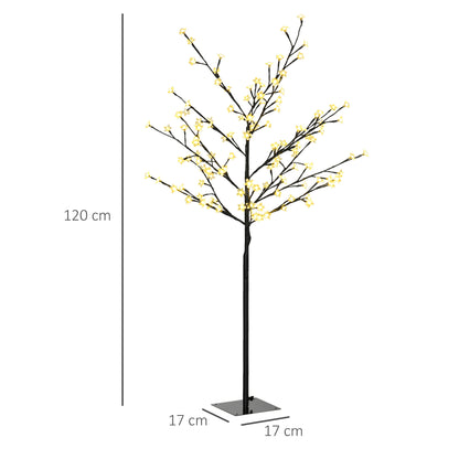 HOMCOM Árvore de Cerejeira com 120 Luzes LED IP44 Branco Quente Candeeiro Decorativo de Flor de Cereja com Ramos Flexíveis para Sala de Estar Festas Interiores 17x17x120cm Preto