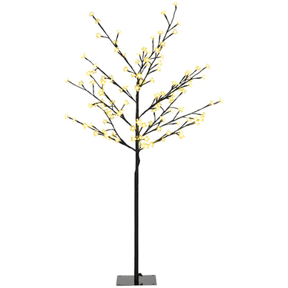 HOMCOM Árvore de Cerejeira com 120 Luzes LED IP44 Branco Quente Candeeiro Decorativo de Flor de Cereja com Ramos Flexíveis para Sala de Estar Festas Interiores 17x17x120cm Preto