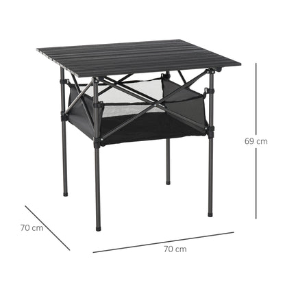 Outsunny Mesa dobrável de camping Mesa de piquenique com malha de armazenamento e bolsa de transporte 70x70x69 cm Preto