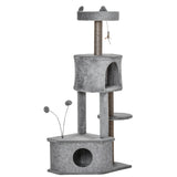 PawHut Árvore Arranhadora para Gatos 60x40x133cm Torre para Gatos com Caverna de Feltro Removível Cama de Pelúcia Suave Postes Arranhadores de Sisal Natural e Brinquedos Cinza