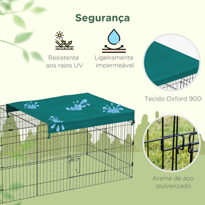 PawHut Gaiola para Animais Pequenos Gaiola para Roedores de Aço com Porta e Toldo para Coelhos Chinchilas Galinhas 220x85x70 cm Verde