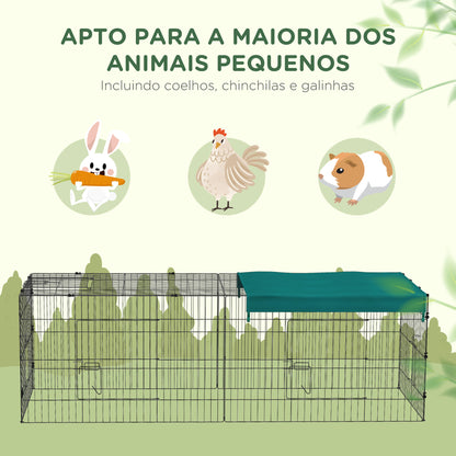 PawHut Gaiola para Animais Pequenos Gaiola para Roedores de Aço com Porta e Toldo para Coelhos Chinchilas Galinhas 220x85x70 cm Verde