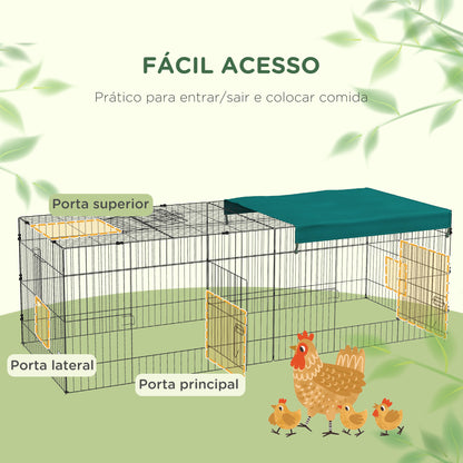 PawHut Gaiola para Animais Pequenos Gaiola para Roedores de Aço com Porta e Toldo para Coelhos Chinchilas Galinhas 220x85x70 cm Verde