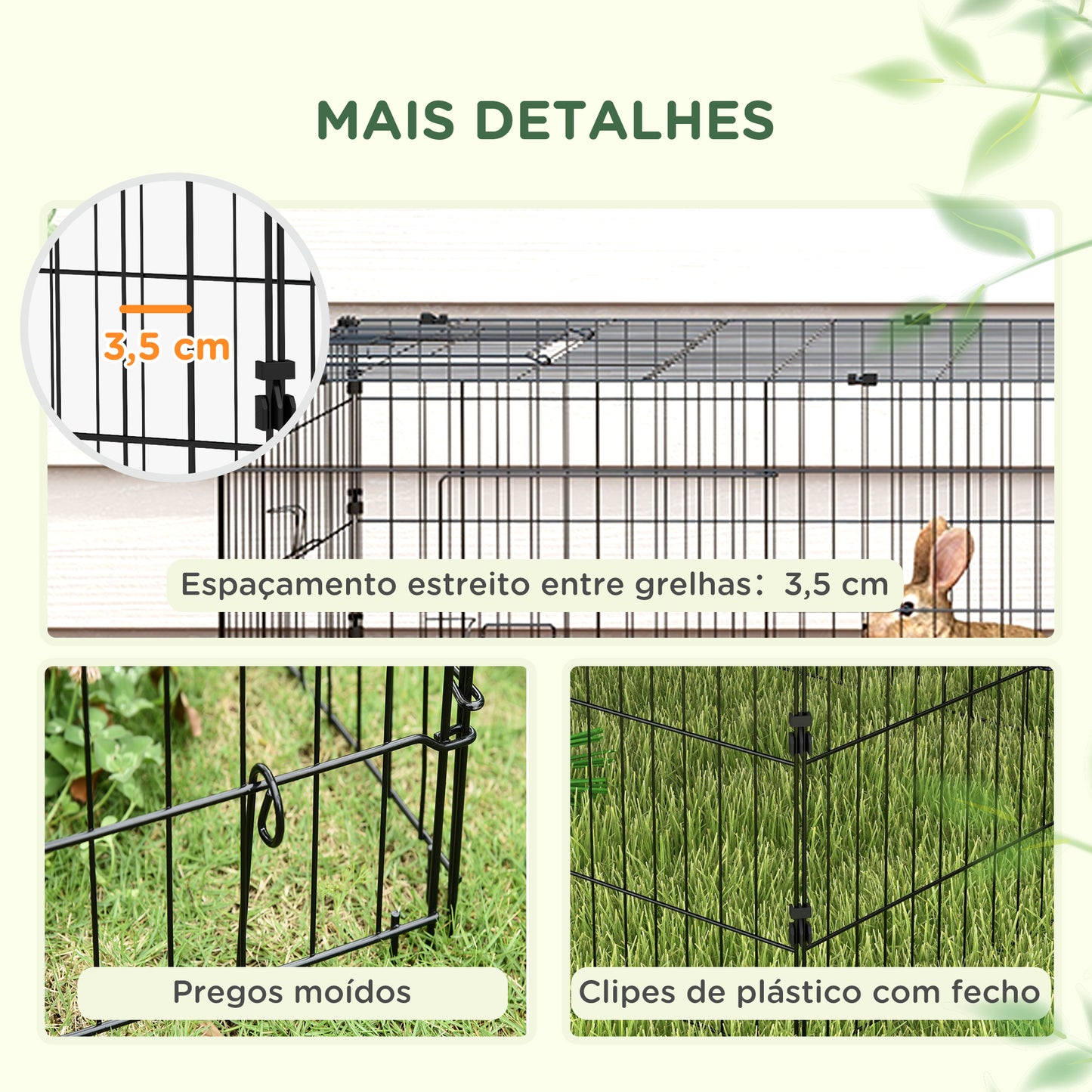 PawHut Gaiola para Animais Pequenos Gaiola para Roedores de Aço com Porta e Toldo para Coelhos Chinchilas Galinhas 220x85x70 cm Verde