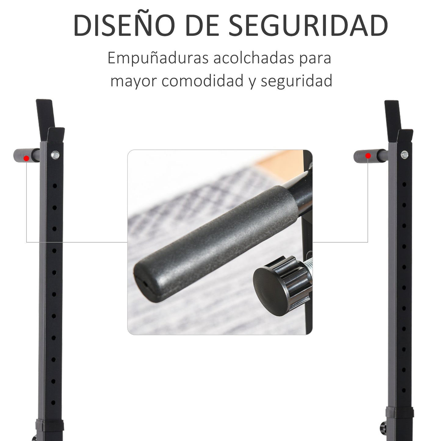 Suporte Ajustável para Barras de Peso Suporte Multifuncional para Exercício em Casa Escritório Carga 150kg Altura Ajustável 121-171cm Preto e Vermelho