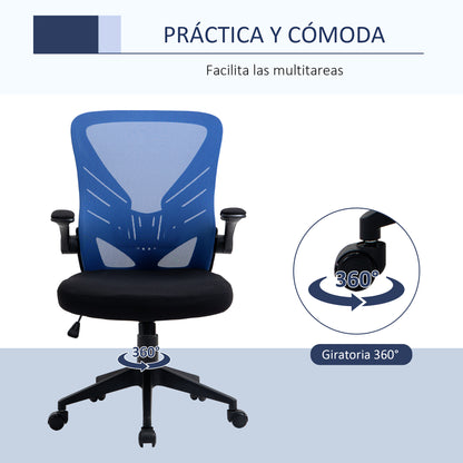 Vinsetto Cadeira de Escritório Ergonômica Cadeira de Escritório Giratória com Altura Ajustável Apoio para os Braços e Suporte Lombar Transpirável 62x59x99-107cm Azul e Preto