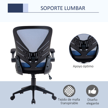 Vinsetto Cadeira de Escritório Ergonômica Cadeira de Escritório Giratória com Altura Ajustável Apoio para os Braços e Suporte Lombar Transpirável 62x59x99-107cm Azul e Preto